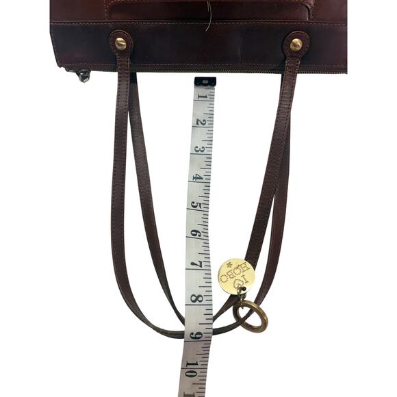 HOBO International Brown Leather Shoulder Bag Floral Perforated Zip Top Purse - Picture 3 of 12